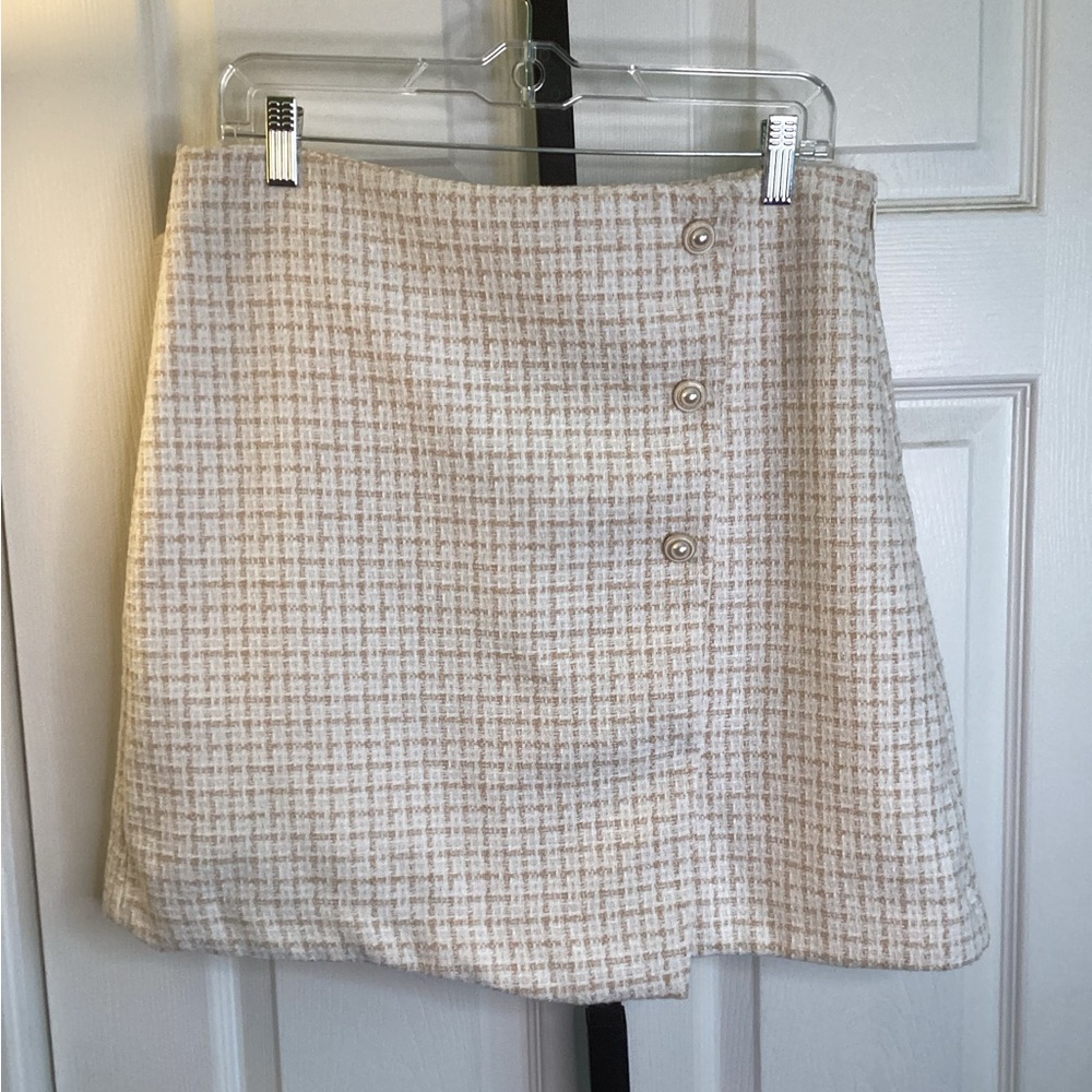 Marc New York Cream Checkered A-Line Skirt, size 10, NWT
